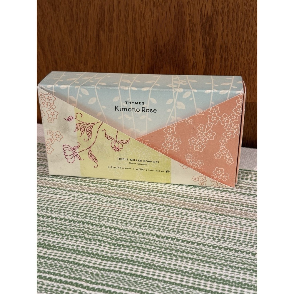 Thymes Kimono Rose Triple-Milled Soap Set - Floral Scented Luxury Bath Bar Duo